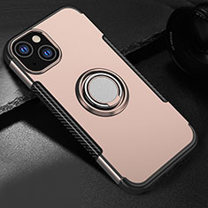 Funda Bumper Silicona y Plastico Mate Carcasa con Magnetico Soporte A08 para Apple iPhone 13 Mini Oro Rosa