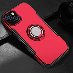 Funda Bumper Silicona y Plastico Mate Carcasa con Magnetico Soporte A08 para Apple iPhone 13 Mini Rojo