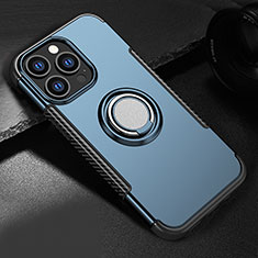 Funda Bumper Silicona y Plastico Mate Carcasa con Magnetico Soporte A08 para Apple iPhone 13 Pro Max Azul Cielo