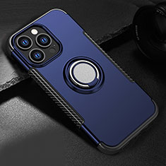 Funda Bumper Silicona y Plastico Mate Carcasa con Magnetico Soporte A08 para Apple iPhone 14 Pro Azul