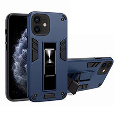 Funda Bumper Silicona y Plastico Mate Carcasa con Magnetico Soporte H01 para Apple iPhone 12 Mini Azul