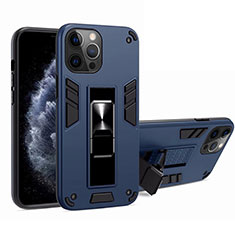 Funda Bumper Silicona y Plastico Mate Carcasa con Magnetico Soporte H01 para Apple iPhone 12 Pro Azul