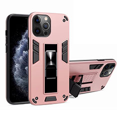 Funda Bumper Silicona y Plastico Mate Carcasa con Magnetico Soporte H01 para Apple iPhone 12 Pro Max Rosa