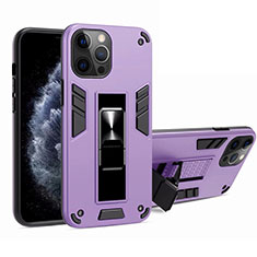 Funda Bumper Silicona y Plastico Mate Carcasa con Magnetico Soporte H01 para Apple iPhone 12 Pro Purpura Claro