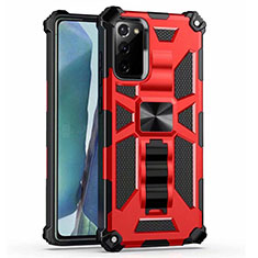 Funda Bumper Silicona y Plastico Mate Carcasa con Magnetico Soporte H01 para Samsung Galaxy Note 20 5G Rojo