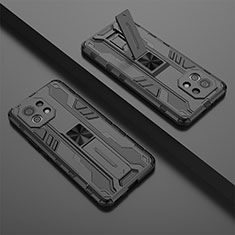 Funda Bumper Silicona y Plastico Mate Carcasa con Magnetico Soporte H01 para Xiaomi Mi 11 5G Negro