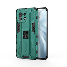 Funda Bumper Silicona y Plastico Mate Carcasa con Magnetico Soporte H02 para Xiaomi Mi 11 5G Verde