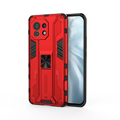 Funda Bumper Silicona y Plastico Mate Carcasa con Magnetico Soporte H02 para Xiaomi Mi 11 Lite 4G Rojo