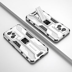 Funda Bumper Silicona y Plastico Mate Carcasa con Magnetico Soporte KC1 para Realme GT Neo 3T 5G Plata