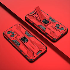 Funda Bumper Silicona y Plastico Mate Carcasa con Magnetico Soporte KC1 para Realme GT Neo 3T 5G Rojo