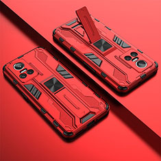 Funda Bumper Silicona y Plastico Mate Carcasa con Magnetico Soporte KC1 para Realme GT Neo3 5G Rojo