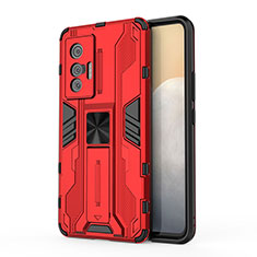 Funda Bumper Silicona y Plastico Mate Carcasa con Magnetico Soporte KC1 para Vivo X70 5G Rojo