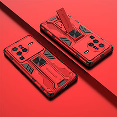 Funda Bumper Silicona y Plastico Mate Carcasa con Magnetico Soporte KC1 para Vivo X80 Pro 5G Rojo