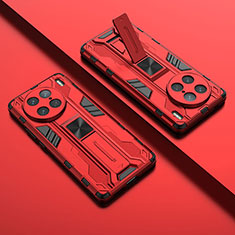Funda Bumper Silicona y Plastico Mate Carcasa con Magnetico Soporte KC1 para Vivo X90 Pro 5G Rojo