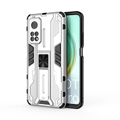 Funda Bumper Silicona y Plastico Mate Carcasa con Magnetico Soporte KC1 para Xiaomi Mi 10T 5G Plata