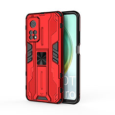Funda Bumper Silicona y Plastico Mate Carcasa con Magnetico Soporte KC1 para Xiaomi Mi 10T 5G Rojo