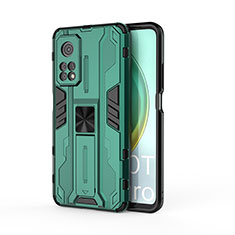 Funda Bumper Silicona y Plastico Mate Carcasa con Magnetico Soporte KC1 para Xiaomi Mi 10T Pro 5G Verde