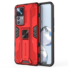 Funda Bumper Silicona y Plastico Mate Carcasa con Magnetico Soporte KC1 para Xiaomi Mi 12T Pro 5G Rojo