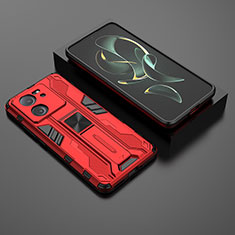 Funda Bumper Silicona y Plastico Mate Carcasa con Magnetico Soporte KC1 para Xiaomi Mi 13T 5G Rojo