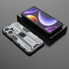Funda Bumper Silicona y Plastico Mate Carcasa con Magnetico Soporte KC1 para Xiaomi Poco F5 5G Gris