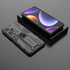 Funda Bumper Silicona y Plastico Mate Carcasa con Magnetico Soporte KC1 para Xiaomi Poco F5 5G Negro
