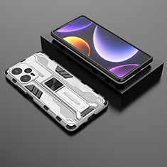 Funda Bumper Silicona y Plastico Mate Carcasa con Magnetico Soporte KC1 para Xiaomi Poco F5 5G Plata