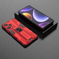 Funda Bumper Silicona y Plastico Mate Carcasa con Magnetico Soporte KC1 para Xiaomi Poco F5 5G Rojo
