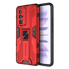 Funda Bumper Silicona y Plastico Mate Carcasa con Magnetico Soporte KC1 para Xiaomi Poco F5 Pro 5G Rojo
