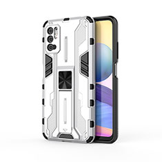 Funda Bumper Silicona y Plastico Mate Carcasa con Magnetico Soporte KC1 para Xiaomi POCO M3 Pro 5G Plata