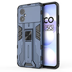 Funda Bumper Silicona y Plastico Mate Carcasa con Magnetico Soporte KC1 para Xiaomi Poco M4 5G Azul