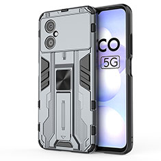 Funda Bumper Silicona y Plastico Mate Carcasa con Magnetico Soporte KC1 para Xiaomi Poco M4 5G Gris