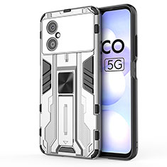Funda Bumper Silicona y Plastico Mate Carcasa con Magnetico Soporte KC1 para Xiaomi Poco M4 5G Plata