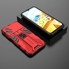 Funda Bumper Silicona y Plastico Mate Carcasa con Magnetico Soporte KC1 para Xiaomi Poco M5 4G Rojo