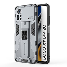 Funda Bumper Silicona y Plastico Mate Carcasa con Magnetico Soporte KC1 para Xiaomi Poco X4 Pro 5G Gris