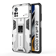 Funda Bumper Silicona y Plastico Mate Carcasa con Magnetico Soporte KC1 para Xiaomi Poco X4 Pro 5G Plata