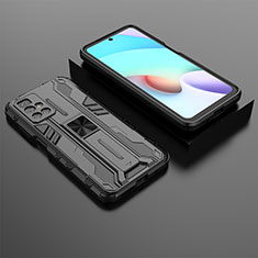 Funda Bumper Silicona y Plastico Mate Carcasa con Magnetico Soporte KC1 para Xiaomi Redmi 10 4G Negro