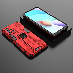 Funda Bumper Silicona y Plastico Mate Carcasa con Magnetico Soporte KC1 para Xiaomi Redmi 10 4G Rojo