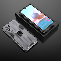 Funda Bumper Silicona y Plastico Mate Carcasa con Magnetico Soporte KC1 para Xiaomi Redmi Note 10 4G Gris
