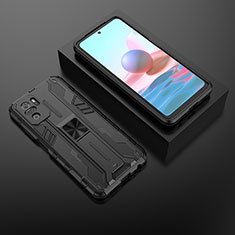 Funda Bumper Silicona y Plastico Mate Carcasa con Magnetico Soporte KC1 para Xiaomi Redmi Note 10 4G Negro