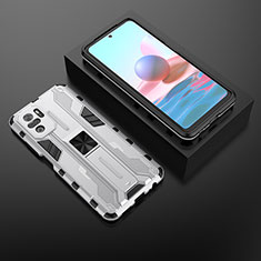 Funda Bumper Silicona y Plastico Mate Carcasa con Magnetico Soporte KC1 para Xiaomi Redmi Note 10 4G Plata