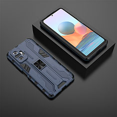 Funda Bumper Silicona y Plastico Mate Carcasa con Magnetico Soporte KC1 para Xiaomi Redmi Note 10 Pro 4G Azul