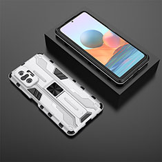 Funda Bumper Silicona y Plastico Mate Carcasa con Magnetico Soporte KC1 para Xiaomi Redmi Note 10 Pro 4G Plata