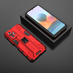 Funda Bumper Silicona y Plastico Mate Carcasa con Magnetico Soporte KC1 para Xiaomi Redmi Note 10 Pro 4G Rojo