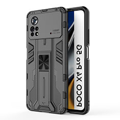 Funda Bumper Silicona y Plastico Mate Carcasa con Magnetico Soporte KC1 para Xiaomi Redmi Note 11E Pro 5G Negro