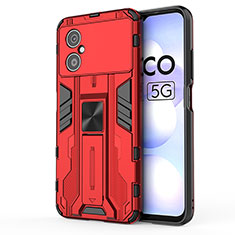 Funda Bumper Silicona y Plastico Mate Carcasa con Magnetico Soporte KC1 para Xiaomi Redmi Note 11R 5G Rojo