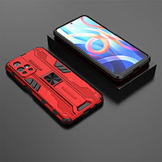 Funda Bumper Silicona y Plastico Mate Carcasa con Magnetico Soporte KC1 para Xiaomi Redmi Note 11T 5G Rojo