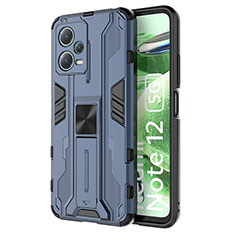 Funda Bumper Silicona y Plastico Mate Carcasa con Magnetico Soporte KC1 para Xiaomi Redmi Note 12 5G Azul