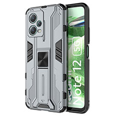 Funda Bumper Silicona y Plastico Mate Carcasa con Magnetico Soporte KC1 para Xiaomi Redmi Note 12 5G Gris
