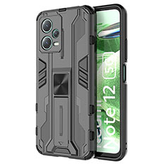 Funda Bumper Silicona y Plastico Mate Carcasa con Magnetico Soporte KC1 para Xiaomi Redmi Note 12 5G Negro