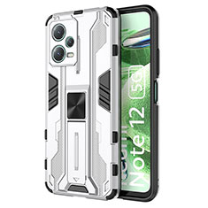 Funda Bumper Silicona y Plastico Mate Carcasa con Magnetico Soporte KC1 para Xiaomi Redmi Note 12 5G Plata